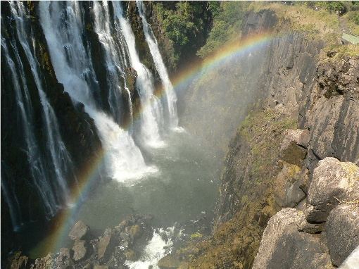 Victoria Falls with a rainbow in the spray