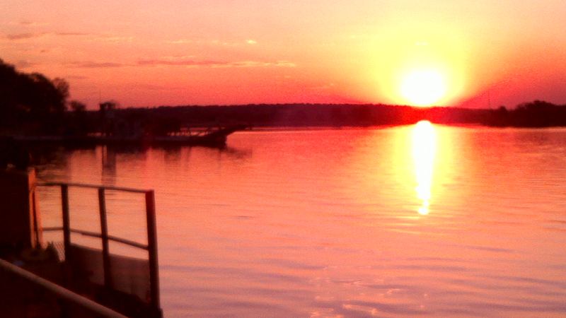 Sunset over the Zambezi River, seen from a pontoon crossing