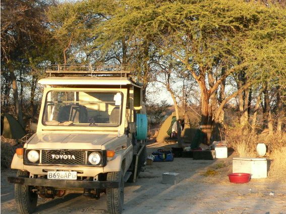 Purpose-built safari vehicle in camp